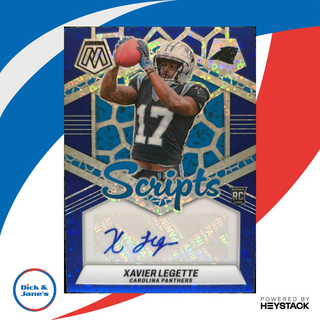 2024 Mosaic Xavier Legette Rookie Scripts No Huddle Blue RC Auto Panthers