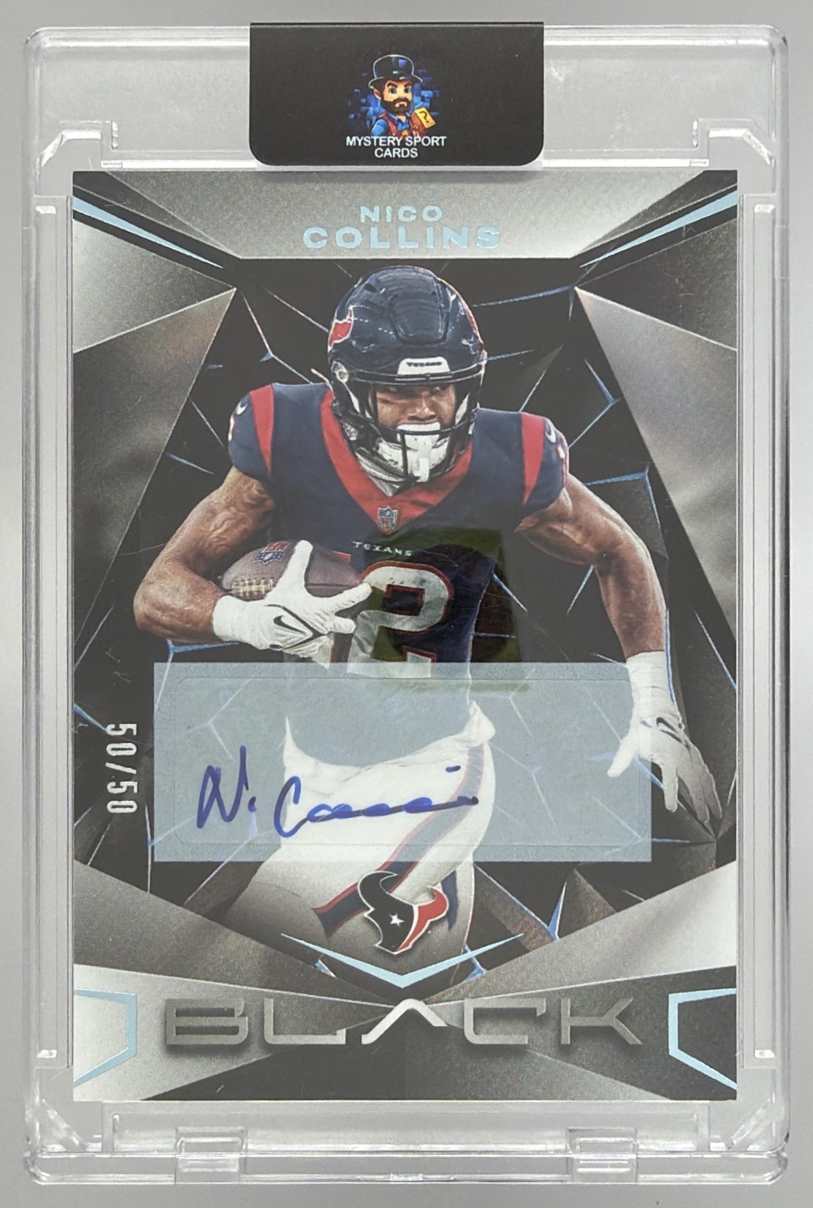 Card image for 2024 Panini Football Black Nico Collins Auto Sapphire /50 #43 Houston Texans
