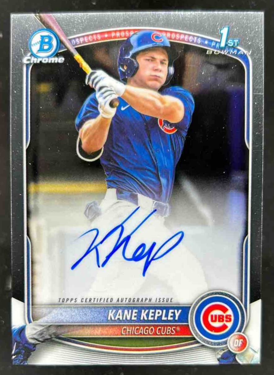 Card image for Kane Kepley 2025 Bowman Baseball Draft Chrome Auto 1st Prospect Chicago Cubs