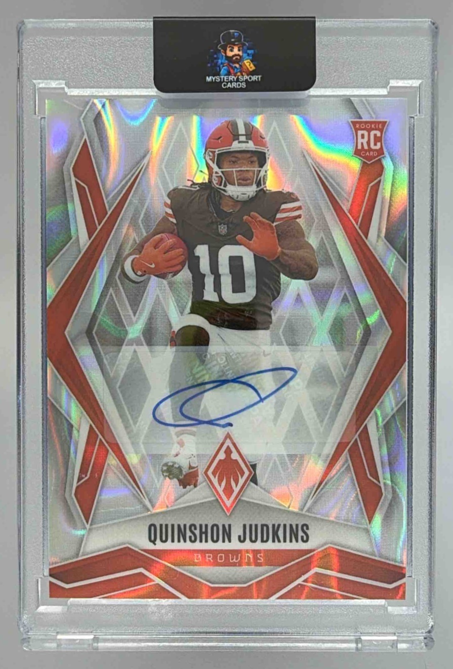 Card image for 2025 Panini Phoenix Quinshon Judkins Rookies Auto Lava Prizm #191 RC Browns