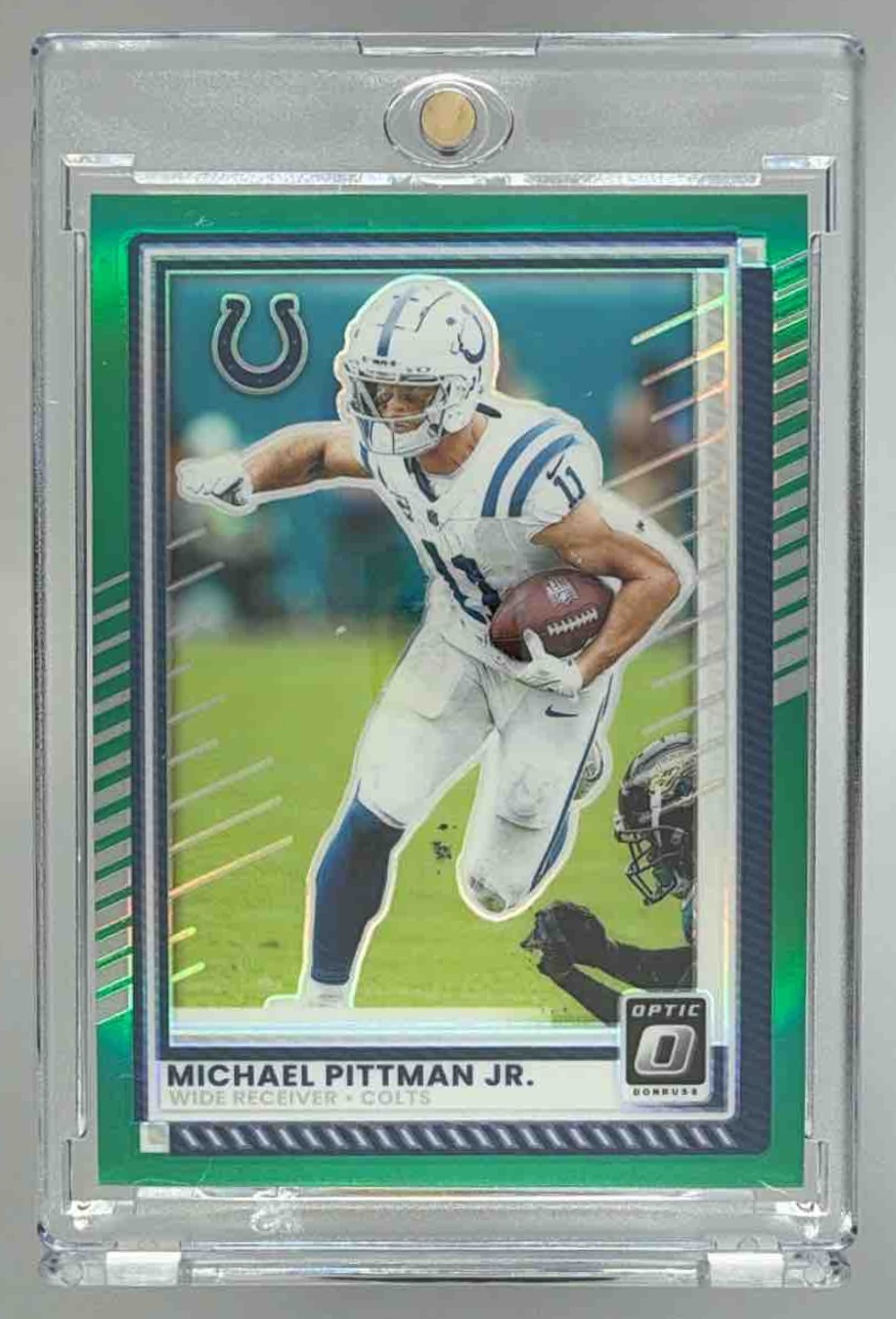 Card image for 2025 Panini Donruss Optic Michael Pittman Jr. Green Prizm /5 #131 Colts