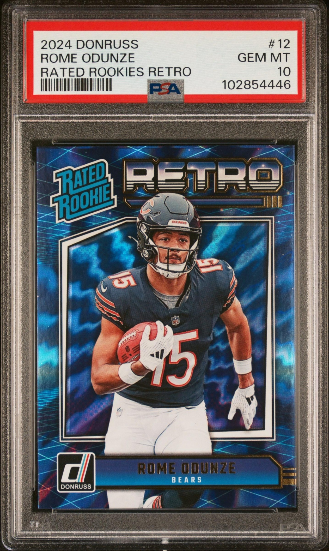 Card image for 2024 Panini Football Donruss Rome Odunze Retro Rated Rookie #12 Chicago Bears