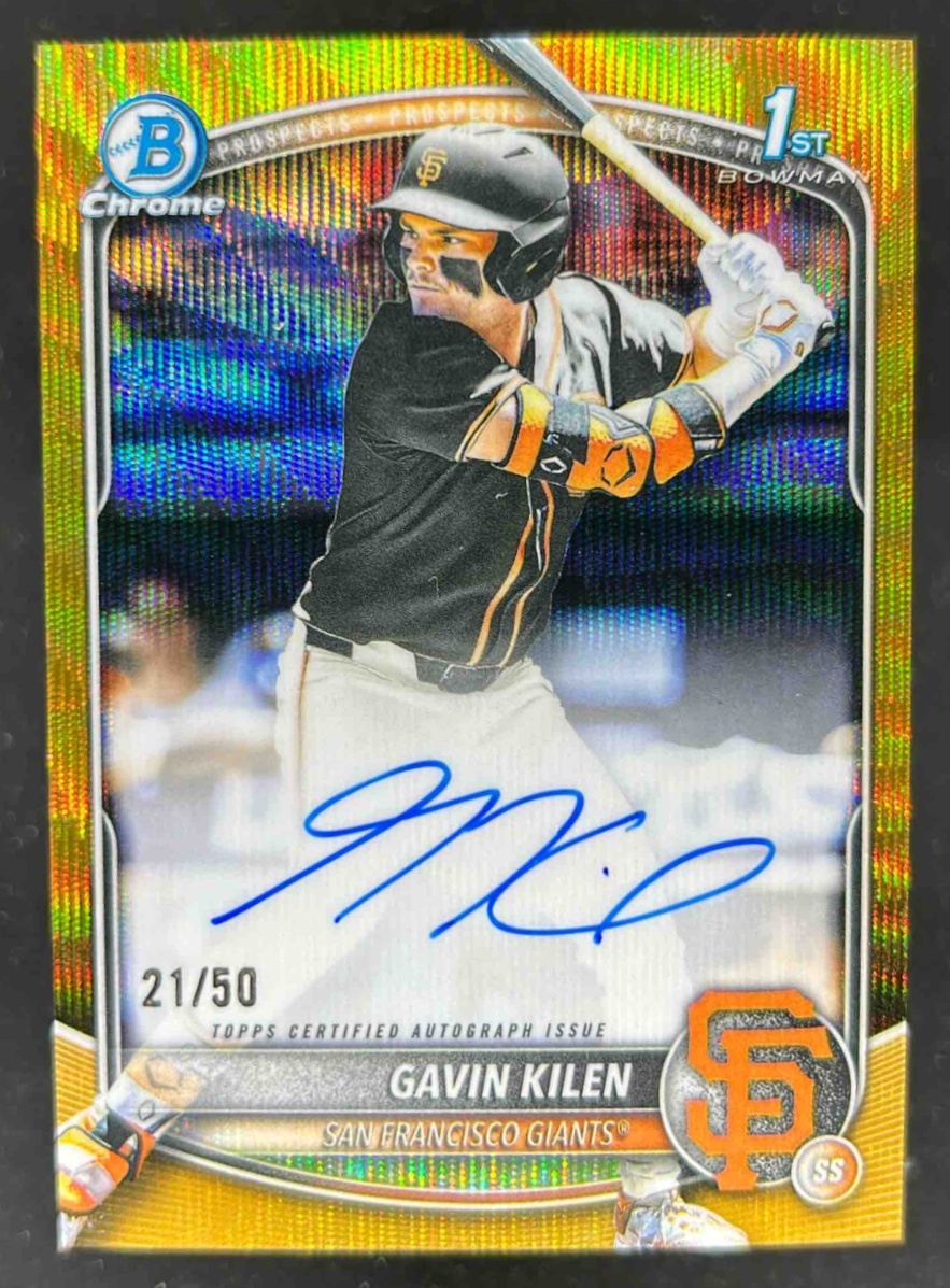 Card image for Gavin Kilen 2025 Bowman Draft Chrome Prospect Auto Gold Wave Refractor /50