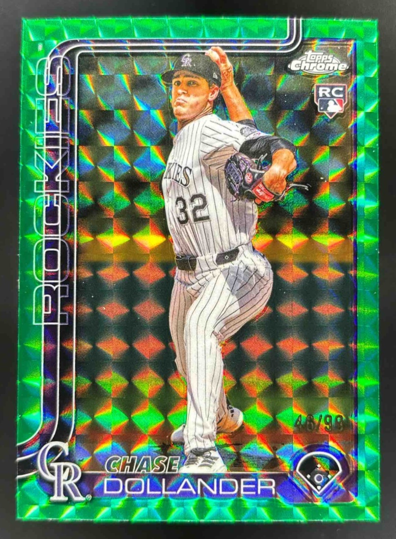 Card image for 2025 Topps Chrome Update Chase Dollander Green Geometric Refractor /99 RC
