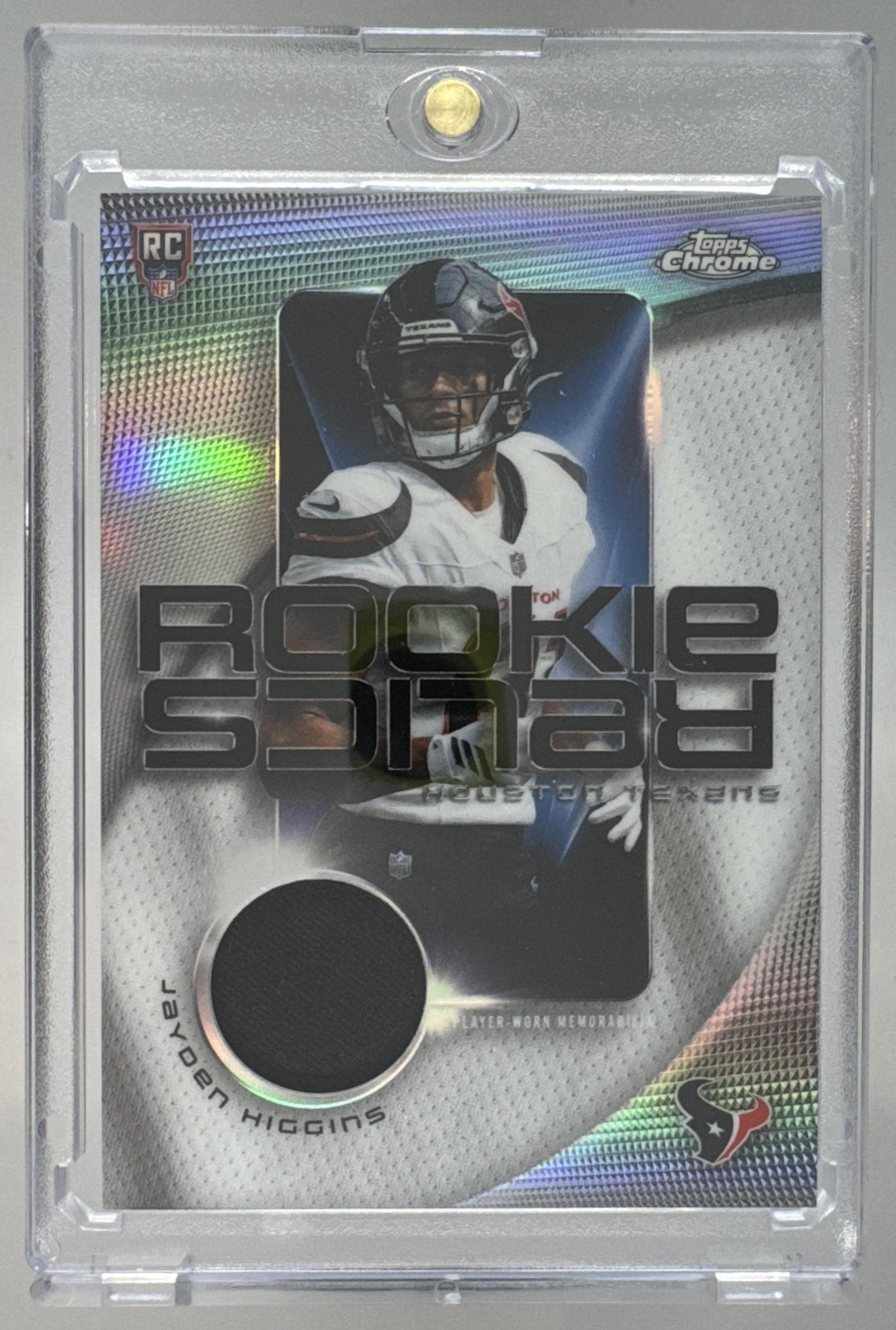 Card image for 2025 Topps Chrome Jayden Higgins Rookie Relics #RR-JH MEM RC Texans