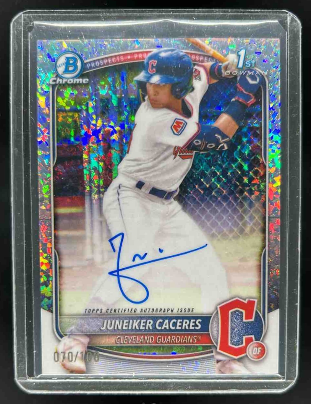 Juneiker Caceres 2025 Bowman Chrome Prospect Auto Mini Diamond Refractor /100