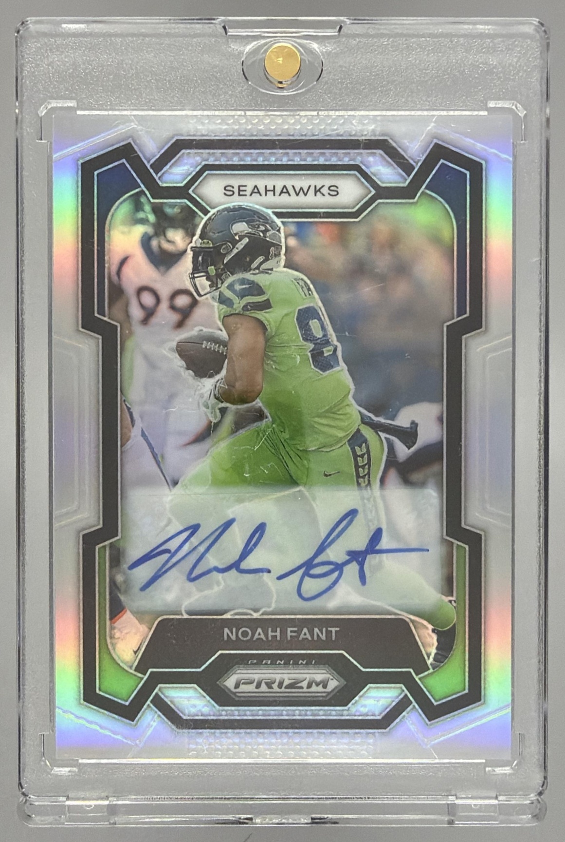 Card image for 2023 Panini Football Prizm Noah Fant Auto Silver #262 Seattle Seahawks