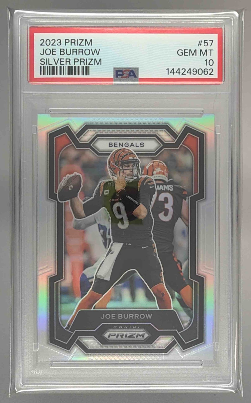 Card image for 2023 Panini Football Prizm Joe Burrow Silver #57 Cincinnati Bengals