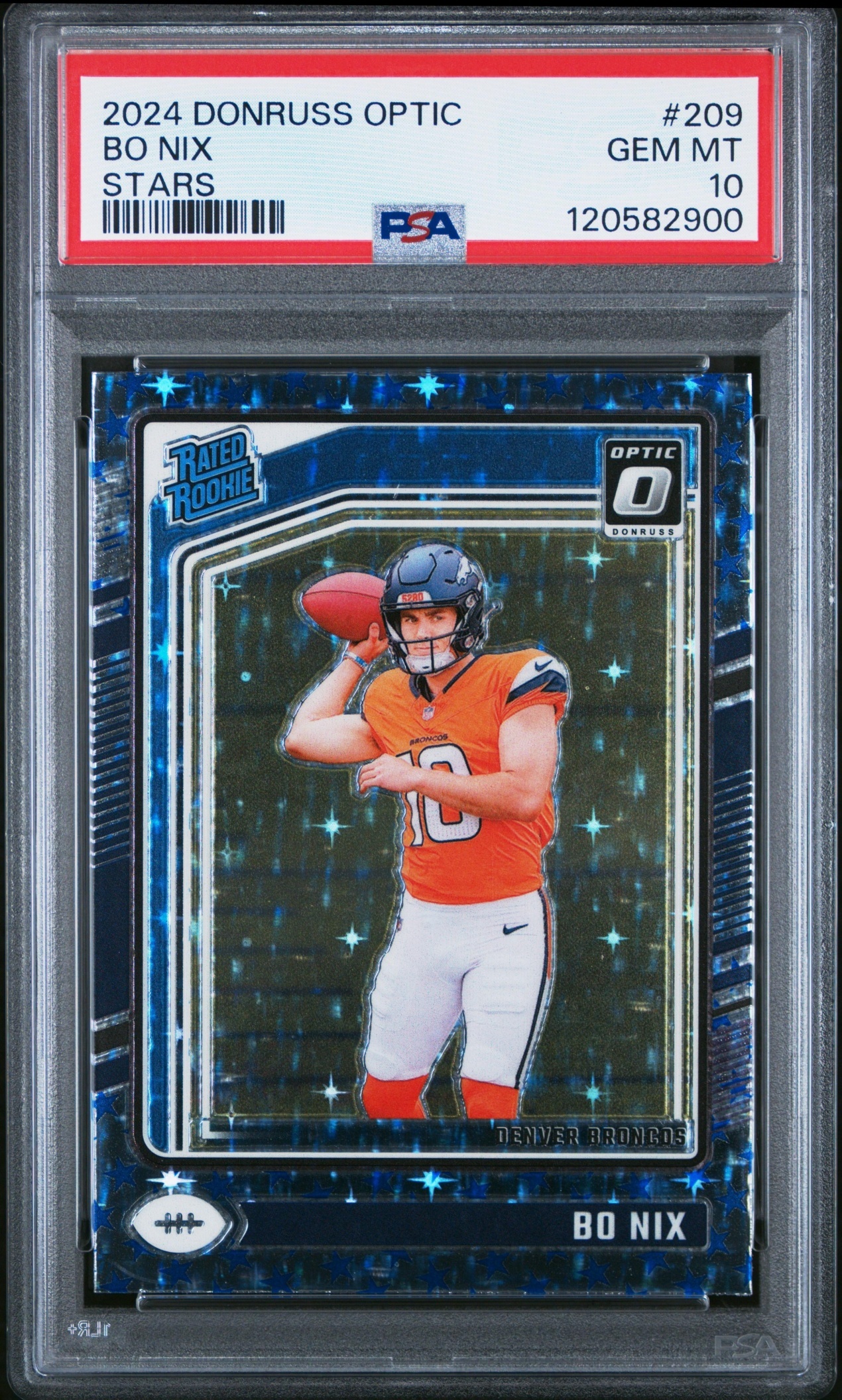 Card image for 2024 Panini Football Donruss Optic Bo Nix Stars #209 Rated Rookie Denver Broncos