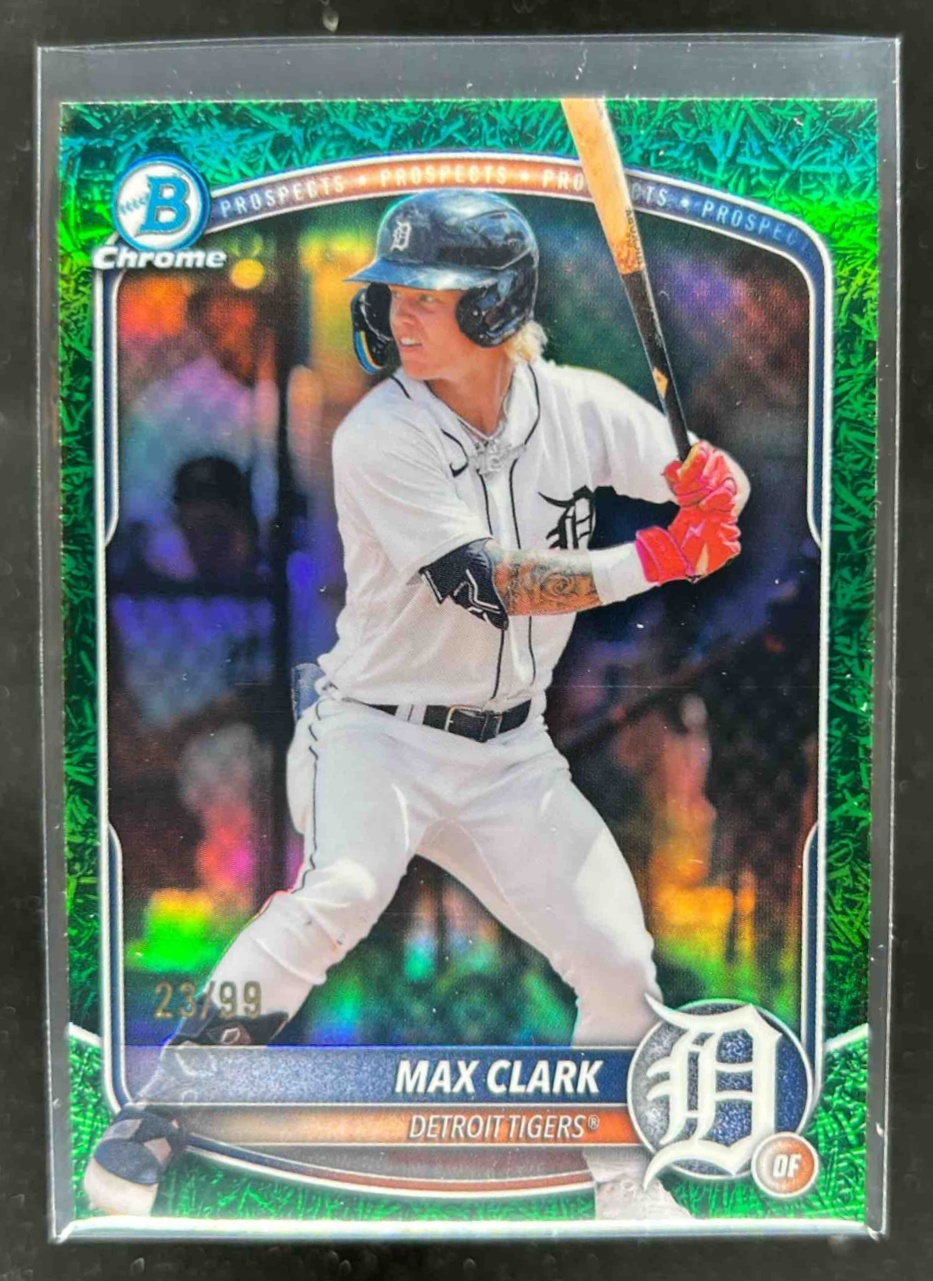 Card image for Max Clark 2025 Bowman Draft Chrome Green Grass Refractor /99