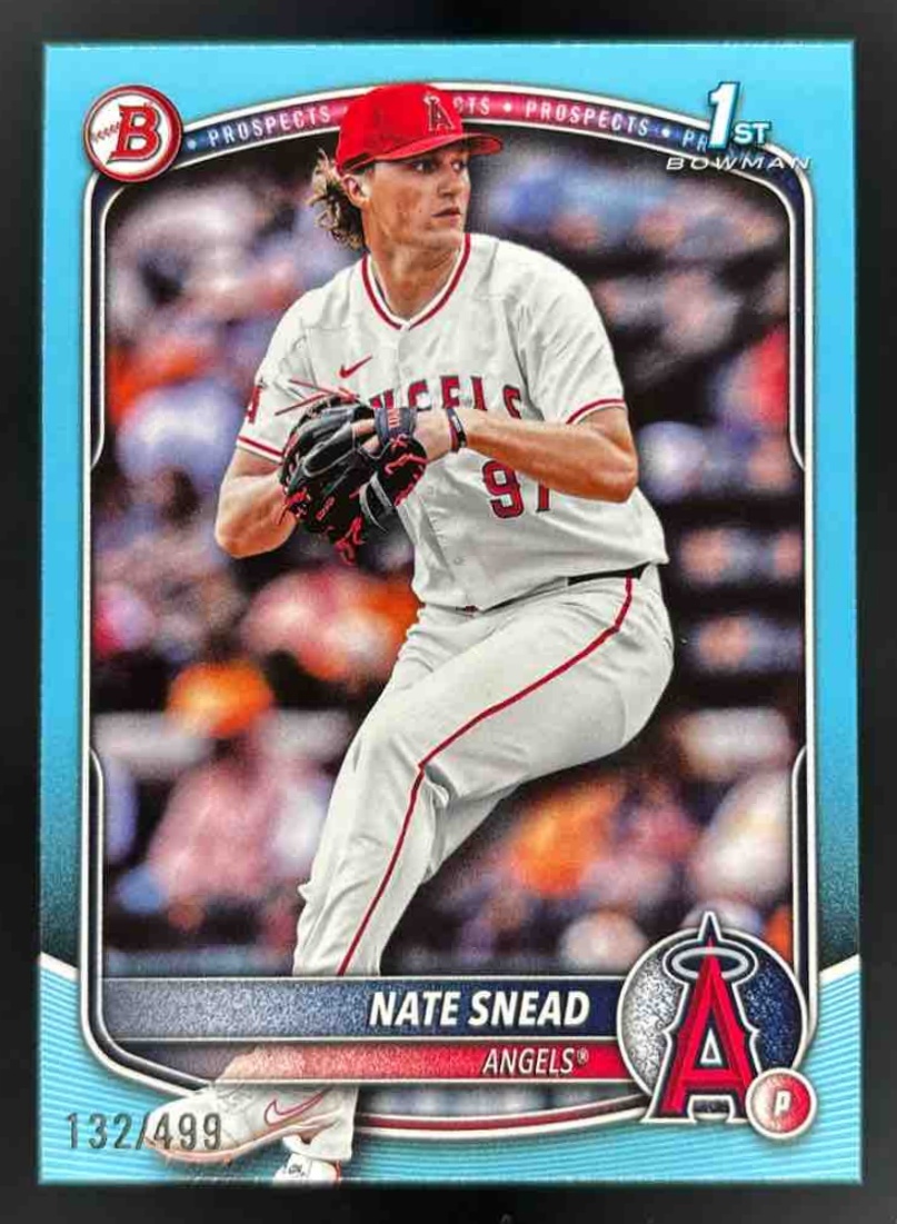 Card image for 2025 Bowman Draft Nate Snead Sky Blue Border /499 #BD-38 Angels