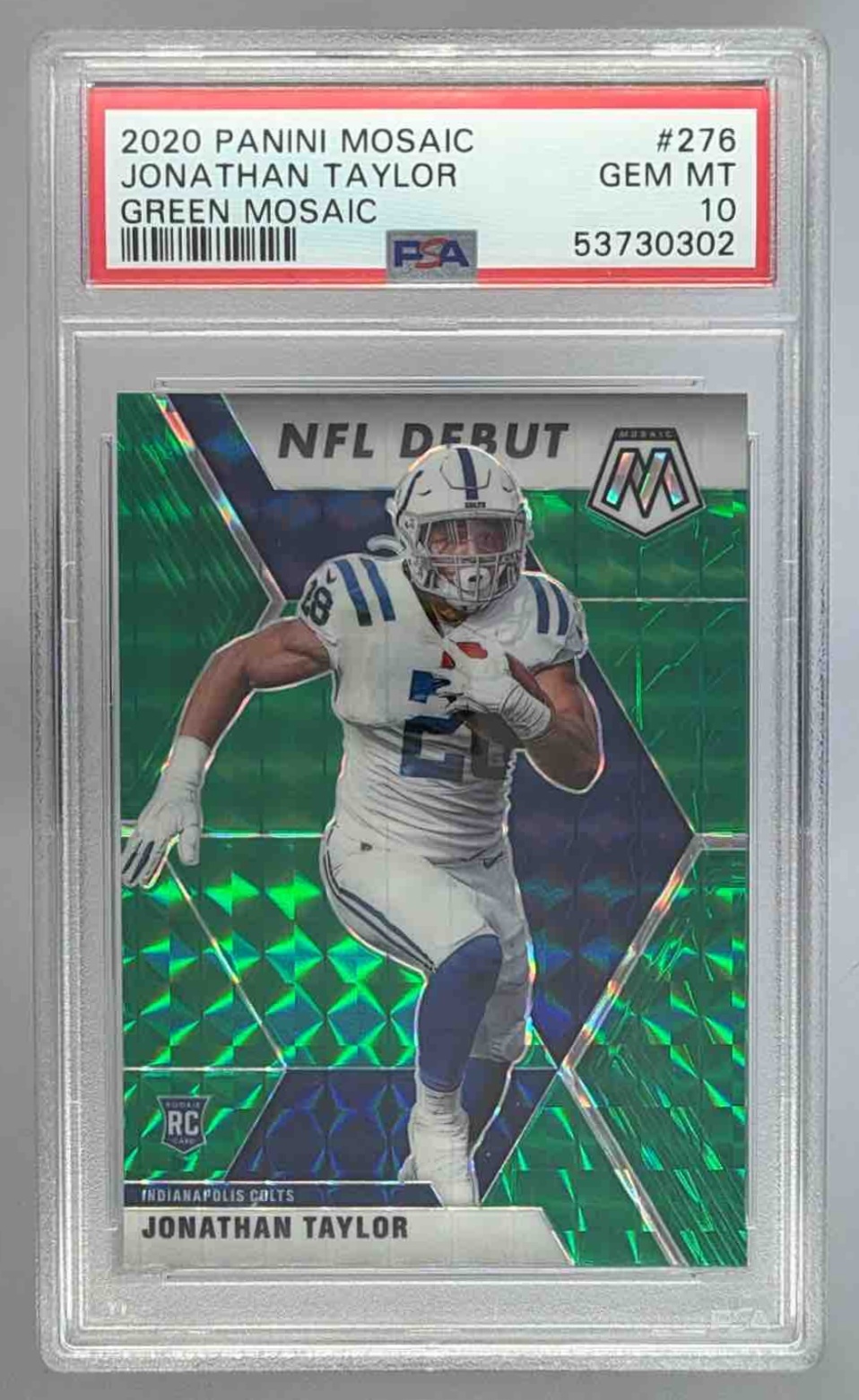 Card image for 2020 Panini Prizm Jonathan Taylor Neon Green Pulsar #332 RC Colts