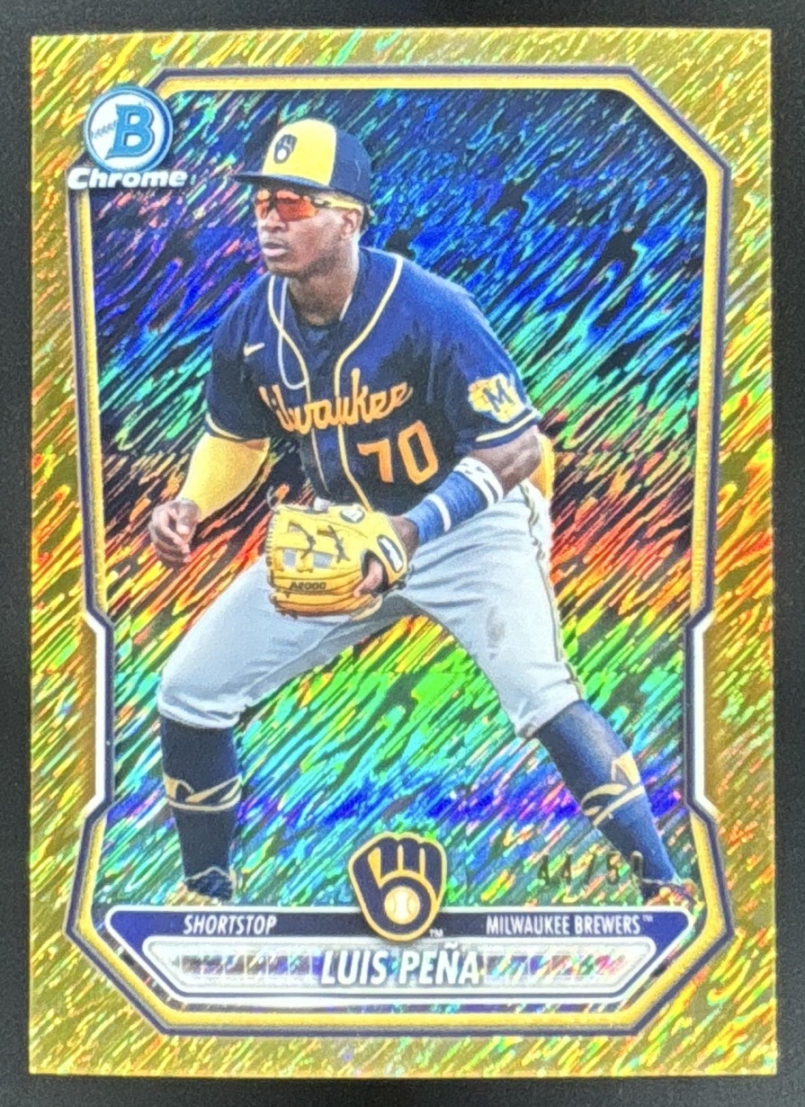 Card image for 2026 Bowman Luis Pena Chrome Prospects Gold Shimmer Refractor /50