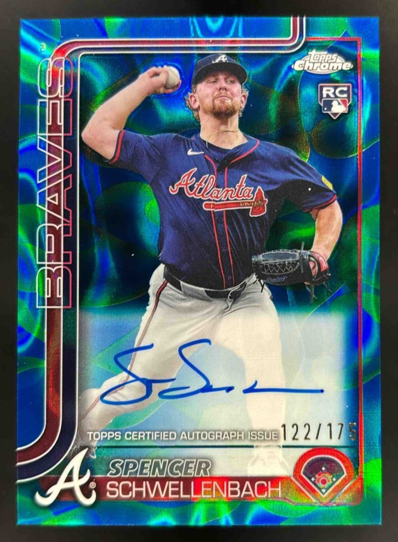 Card image for 2025 Topps Chrome Update Spencer Schwellenbach Lava Lamp Auto Blue/Green /175