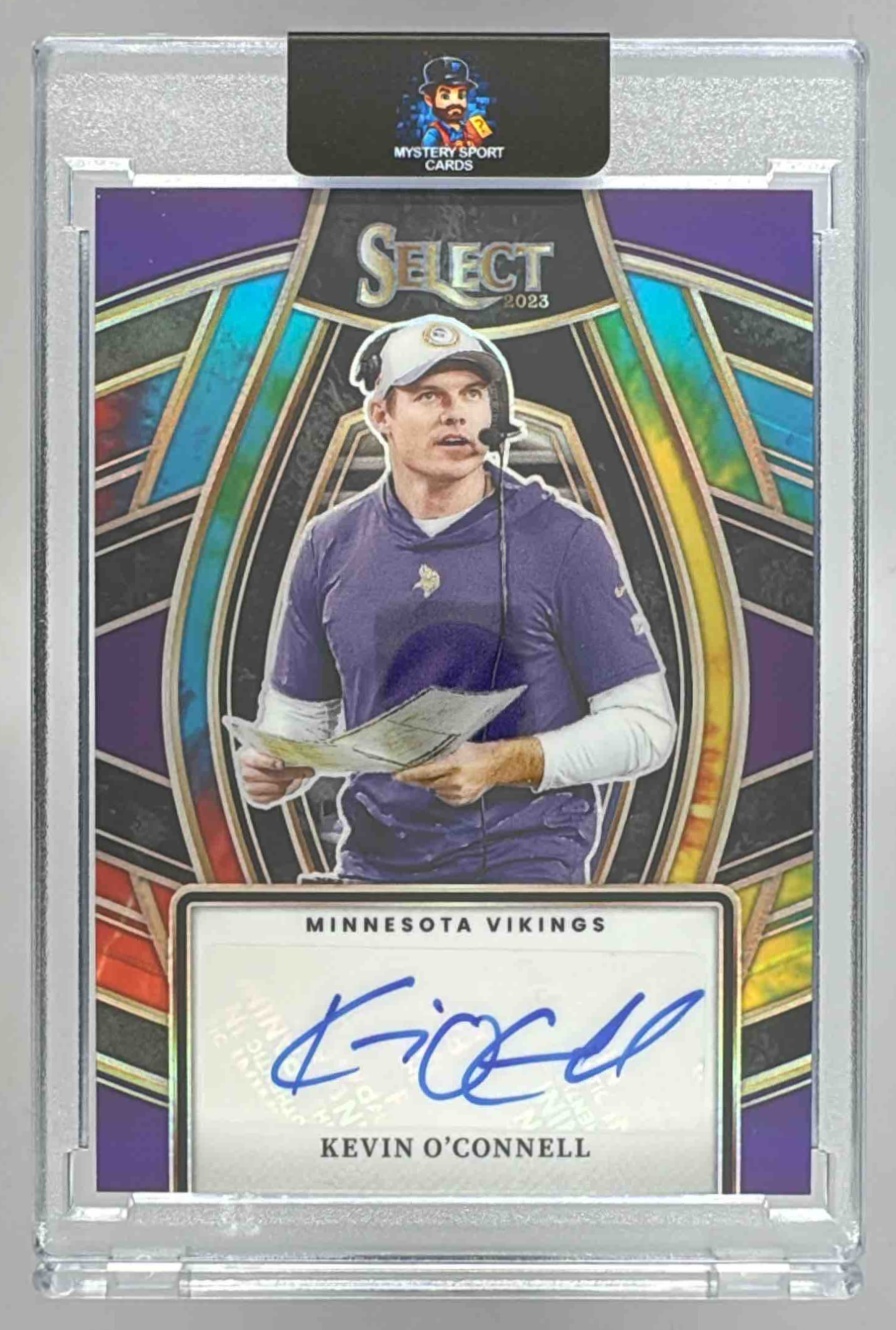 Card image for 2023 Panini Select Kevin O'Connell Signatures Tie Dye Prizm /25 #SELS-KOC Auto Vikings