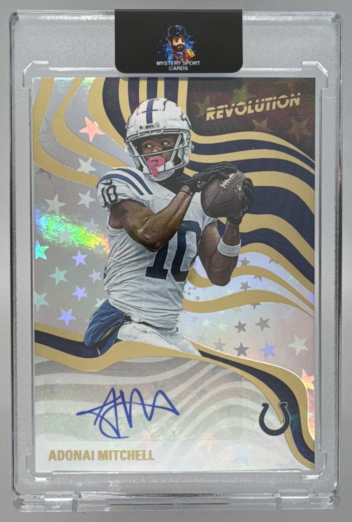 Card image for 2025 Panini Revolution Adonai Mitchell Signatures Swirl #RSA-AML Auto Colts