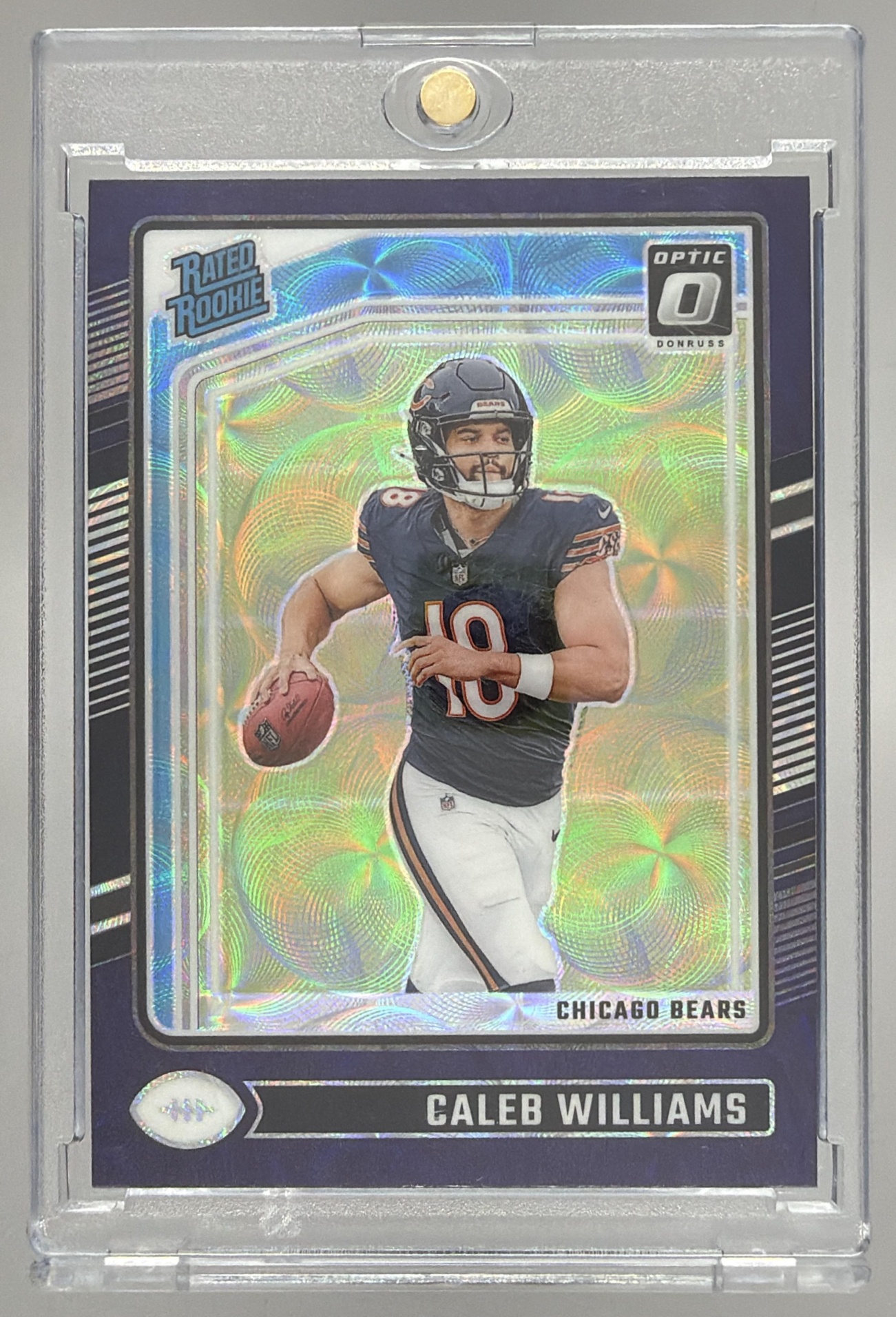 Card image for 2024 Panini Donruss Optic Caleb Williams Purple Scope #201 Rated Rookie Bears