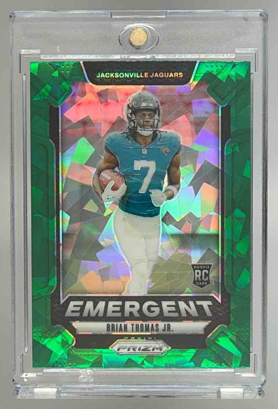 Card image for 2024 Panini Prizm Brian Thomas Jr. Emergent Green Ice #12 RC Jaguars