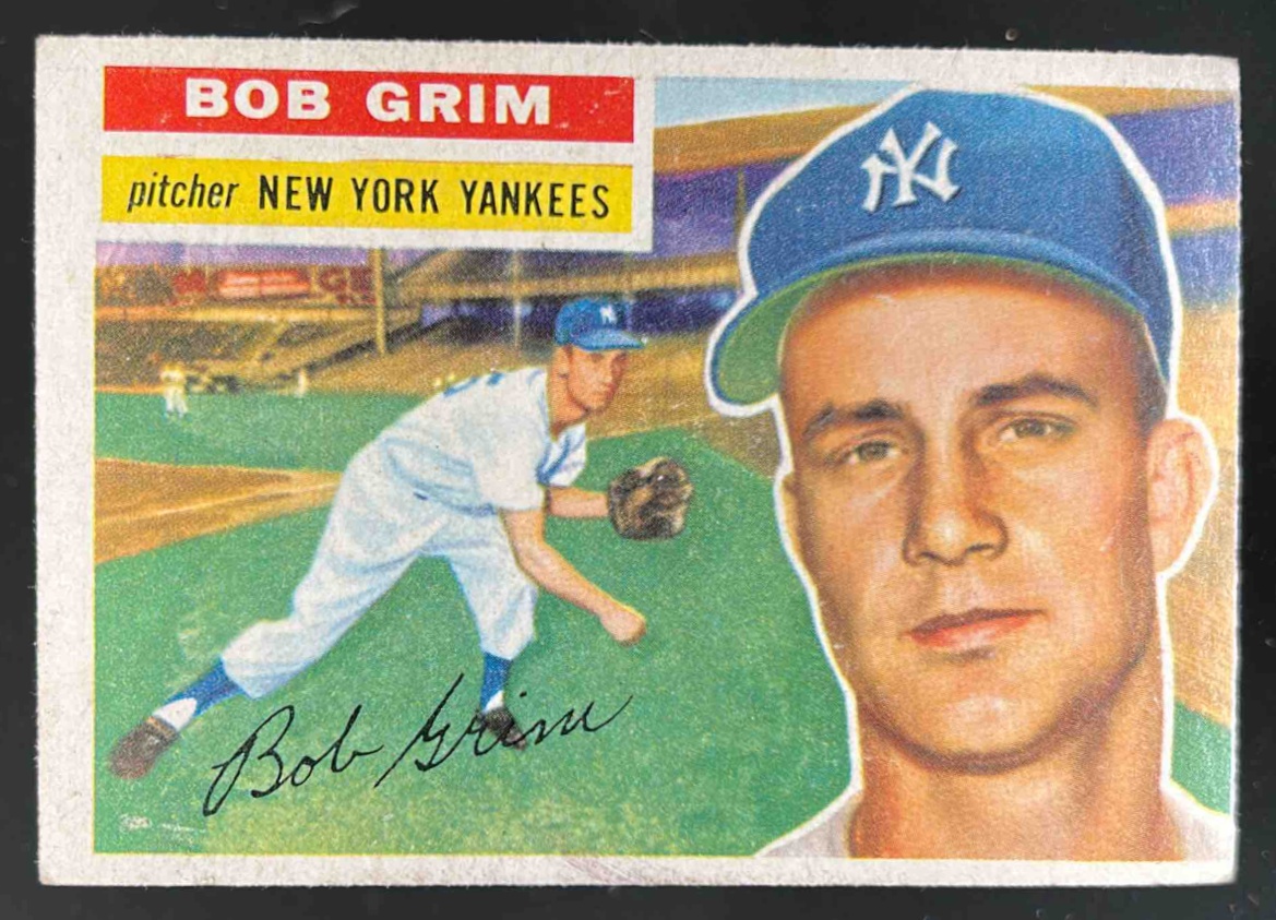 Card image for 1956 TOPPS BASEBALL BOB GRIM #52A NEW YORK YANKEES