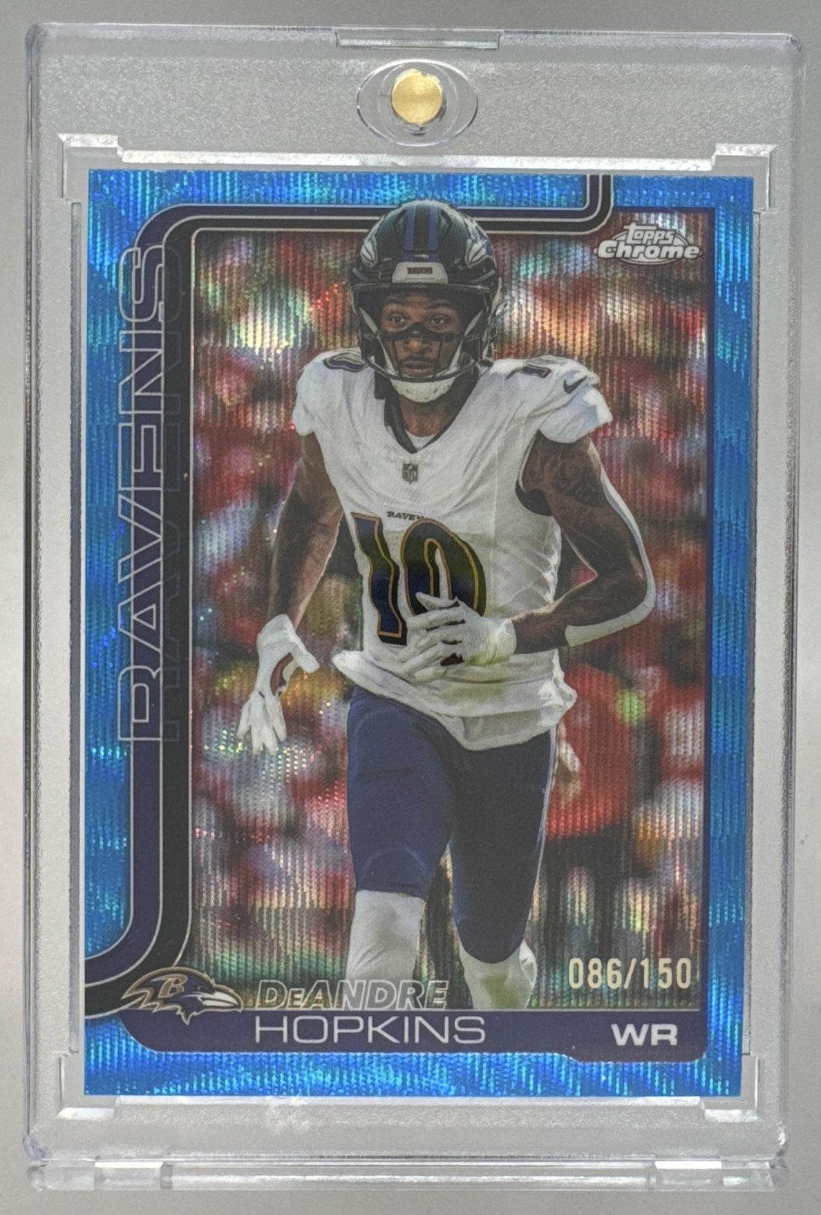 Card image for 2025 Topps Chrome DeAndre Hopkins Blue Wave Refractor /150 #20 Ravens