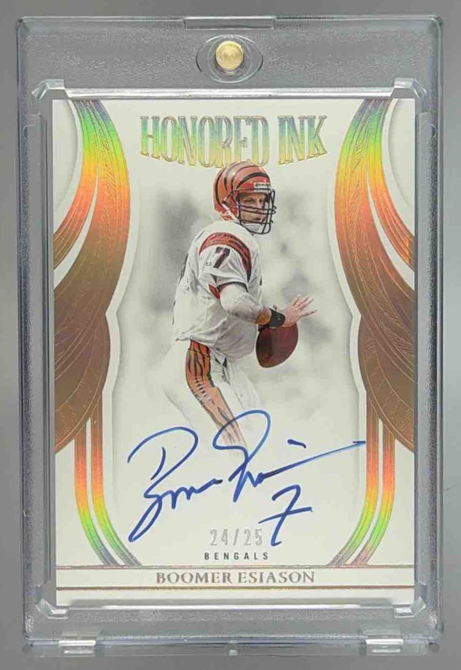 Card image for 2025 Panini Flawless Boomer Esiason Honored Ink Auto /25 #18 Bengals
