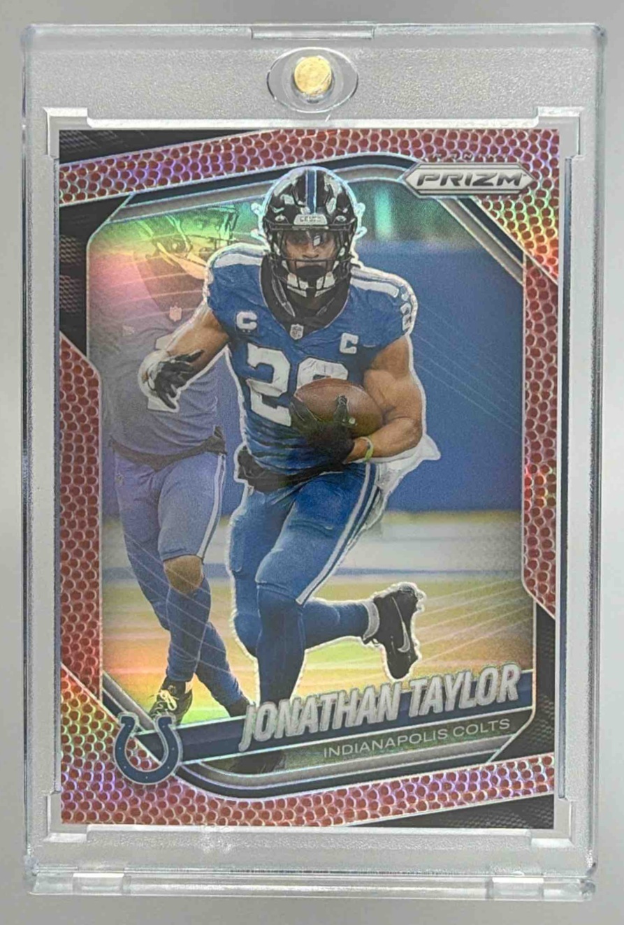 Card image for 2025 Panini Football Prizm Jonathan Taylor Pigskin /180 #108 Indianapolis Colts