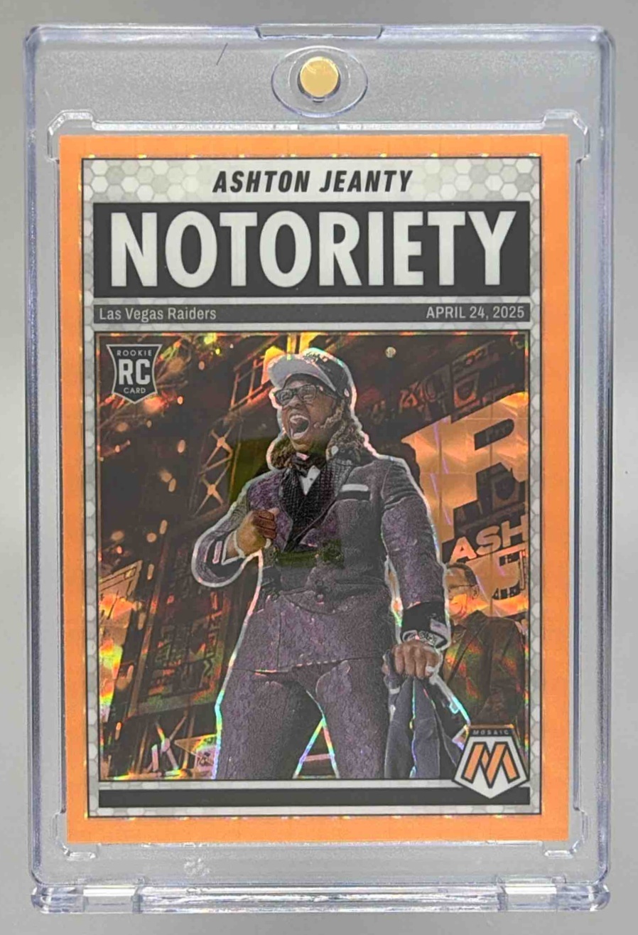 Card image for 2025 Panini Football Mosaic Ashton Jeanty Notoriety #18 RC Las Vegas Raiders