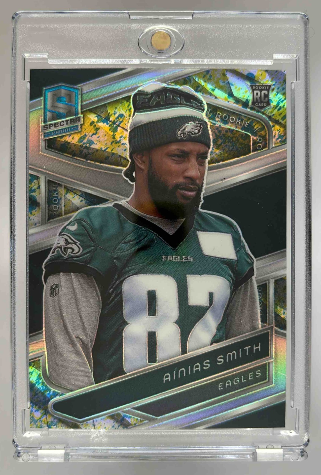 Card image for 2024 Panini Spectra Ainias Smith Rookies Neon Splatter /8 #177 RC Eagles