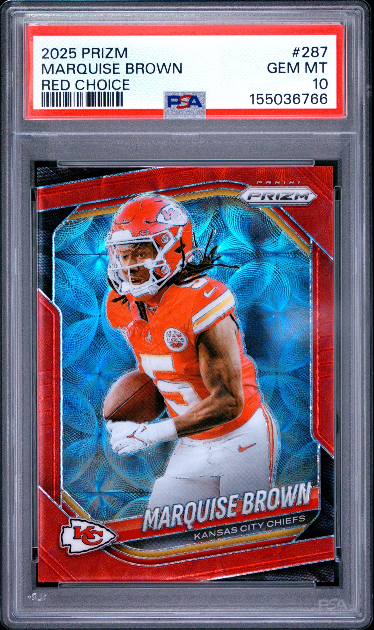 Card image for 2025 Panini Football Prizm Marquise Brown Choice Red /20 #287 Kansas City Chiefs