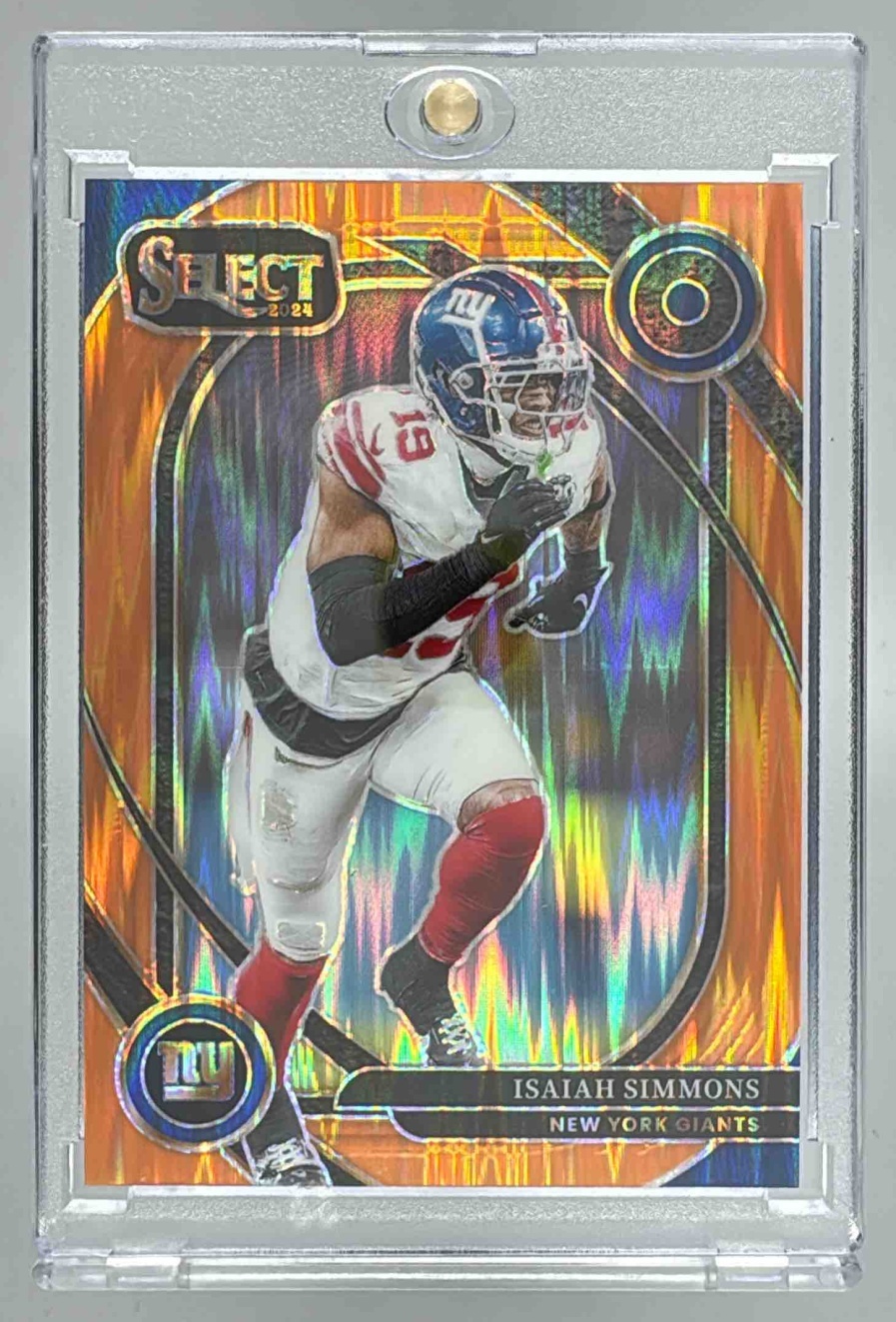 Card image for 2024 Panini Select Isaiah Simmons Club Orange Prizm Shock /399 #261 Giants
