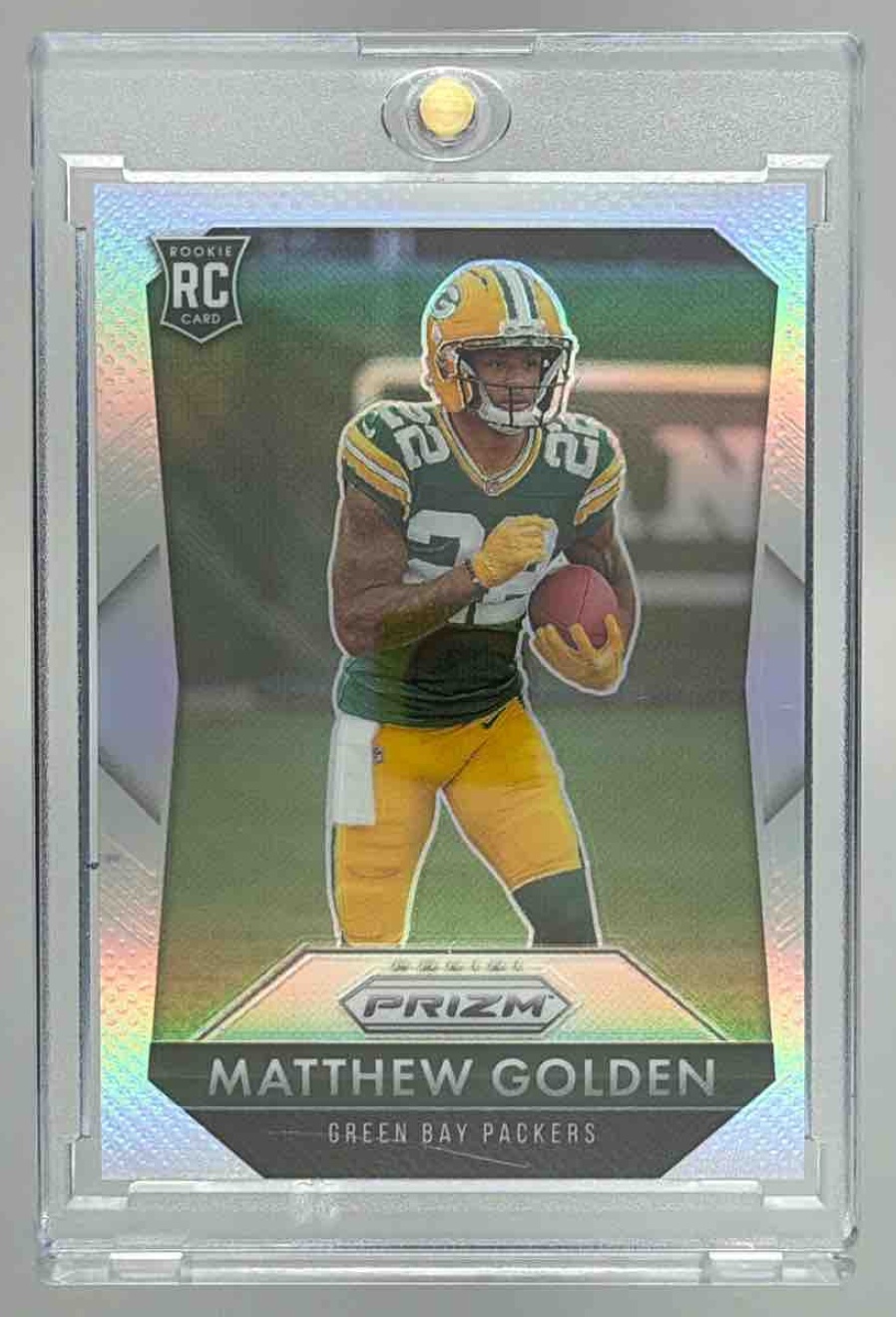 Card image for 2025 Panini Prizm Matthew Golden Rookie Flashback Silver #8 RC Packers