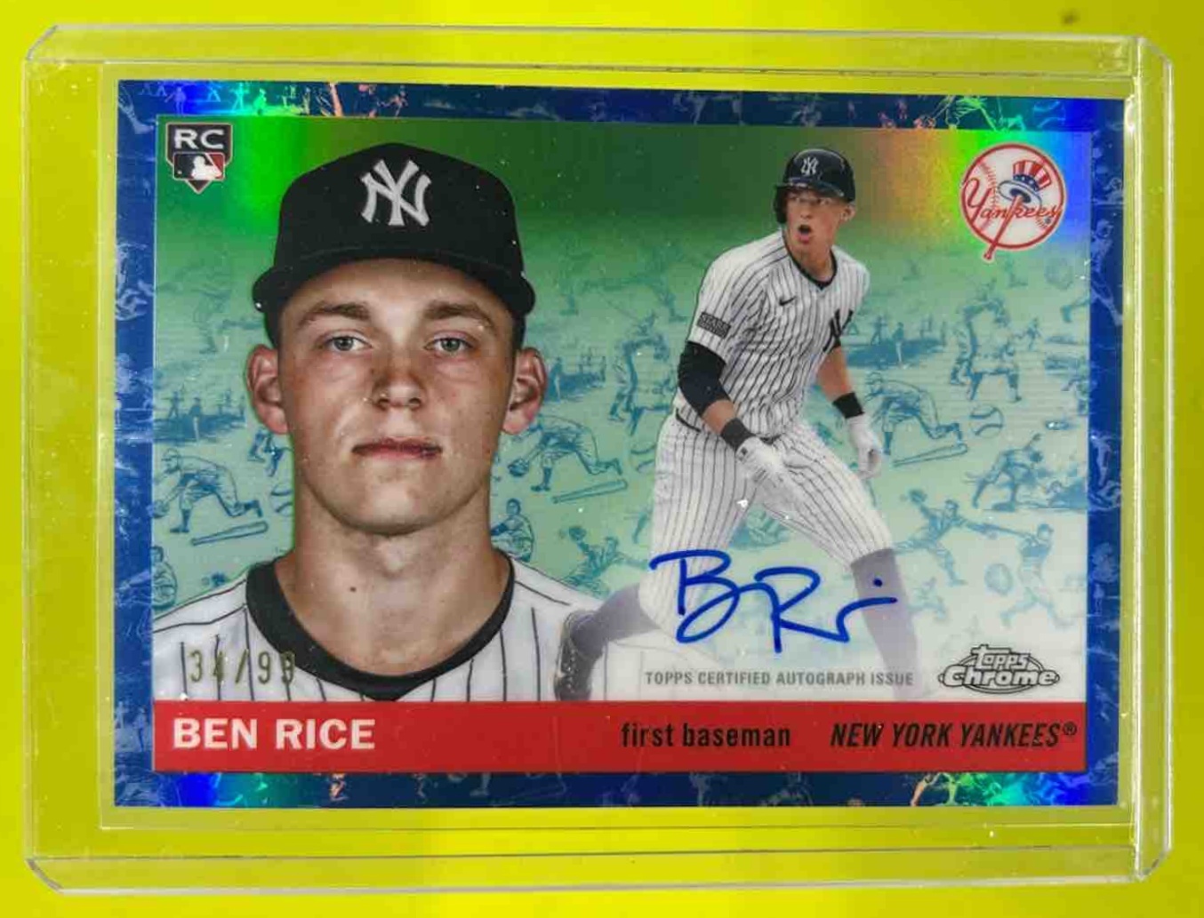 Ben Rice 2025 Topps Chrome Platinum Anniversary Auto Toile Cream/Blue Refractor /99