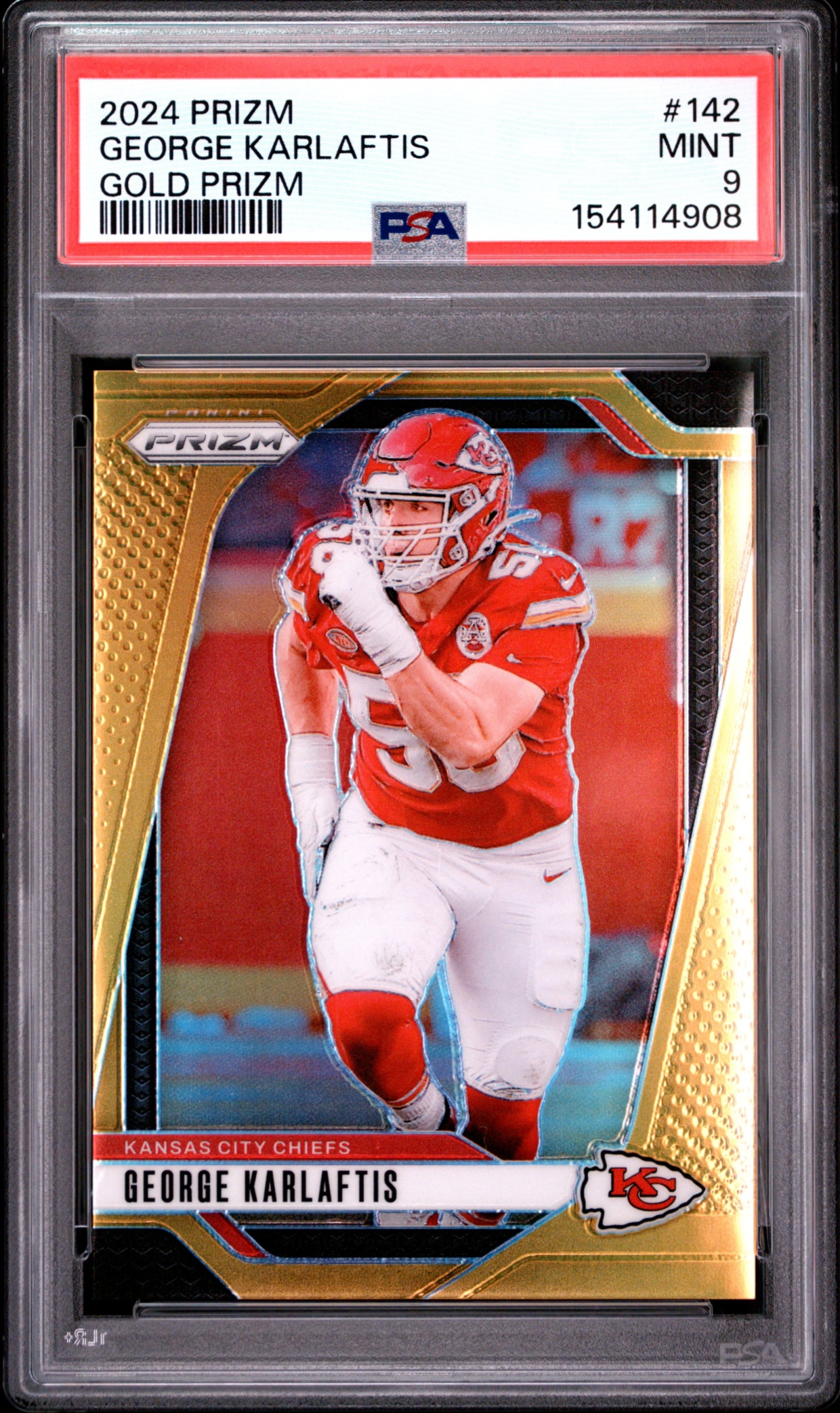 2024 Panini Prizm George Karlaftis Gold /10 #142 Chiefs PSA 9
