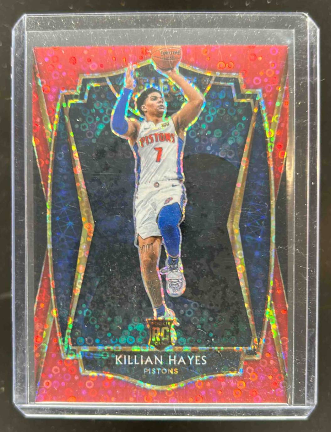 Card image for 2020-21 Panini Select Killian Hayes Red Disco Prizms 4 /49 #181 RC Premier