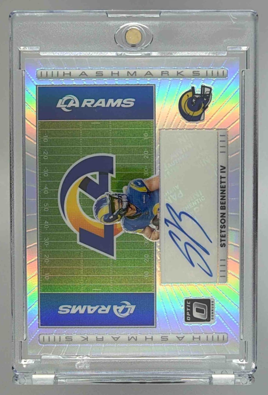 Card image for 2025 Panini Donruss Optic Stetson Bennett IV Hash Mark Auto Holo Prizm #HM-SB Rams