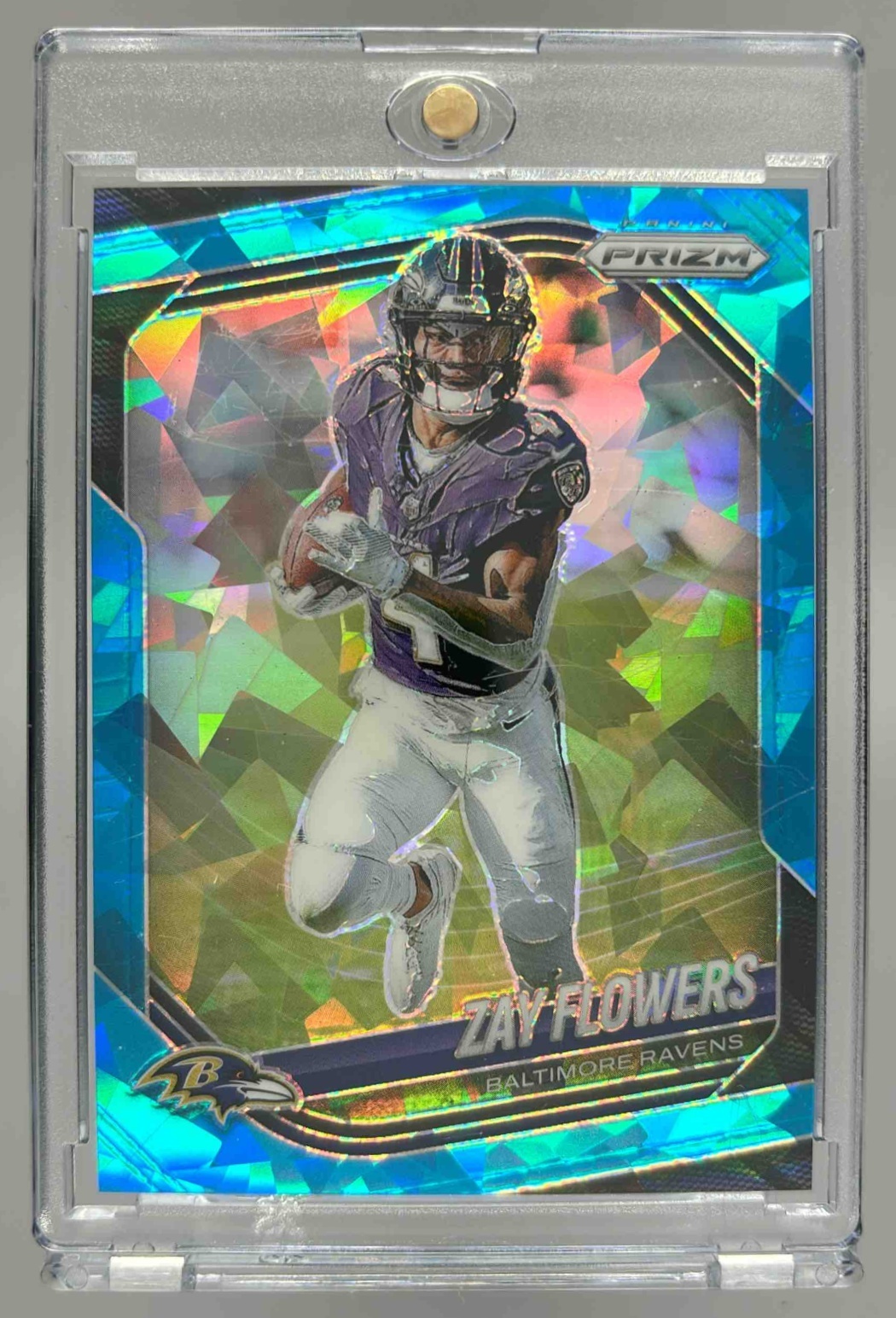 Card image for 2025 Panini Football Prizm Zay Flowers Blue Ice /99 #106 Baltimore Ravens