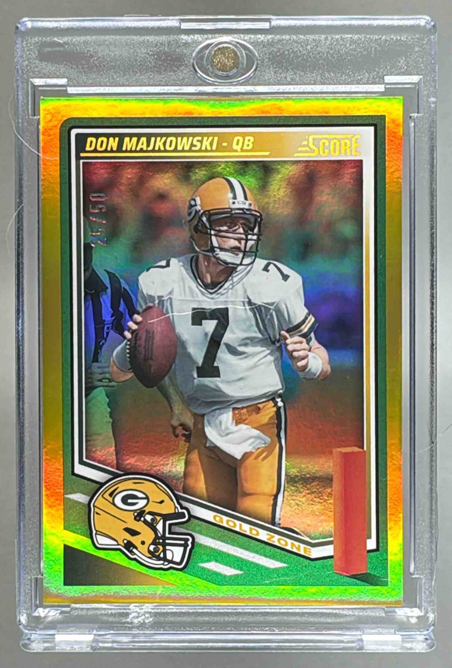 Card image for 2025 Panini Football Score Don Majkowski Gold Zone /50 #274 Green Bay Packers