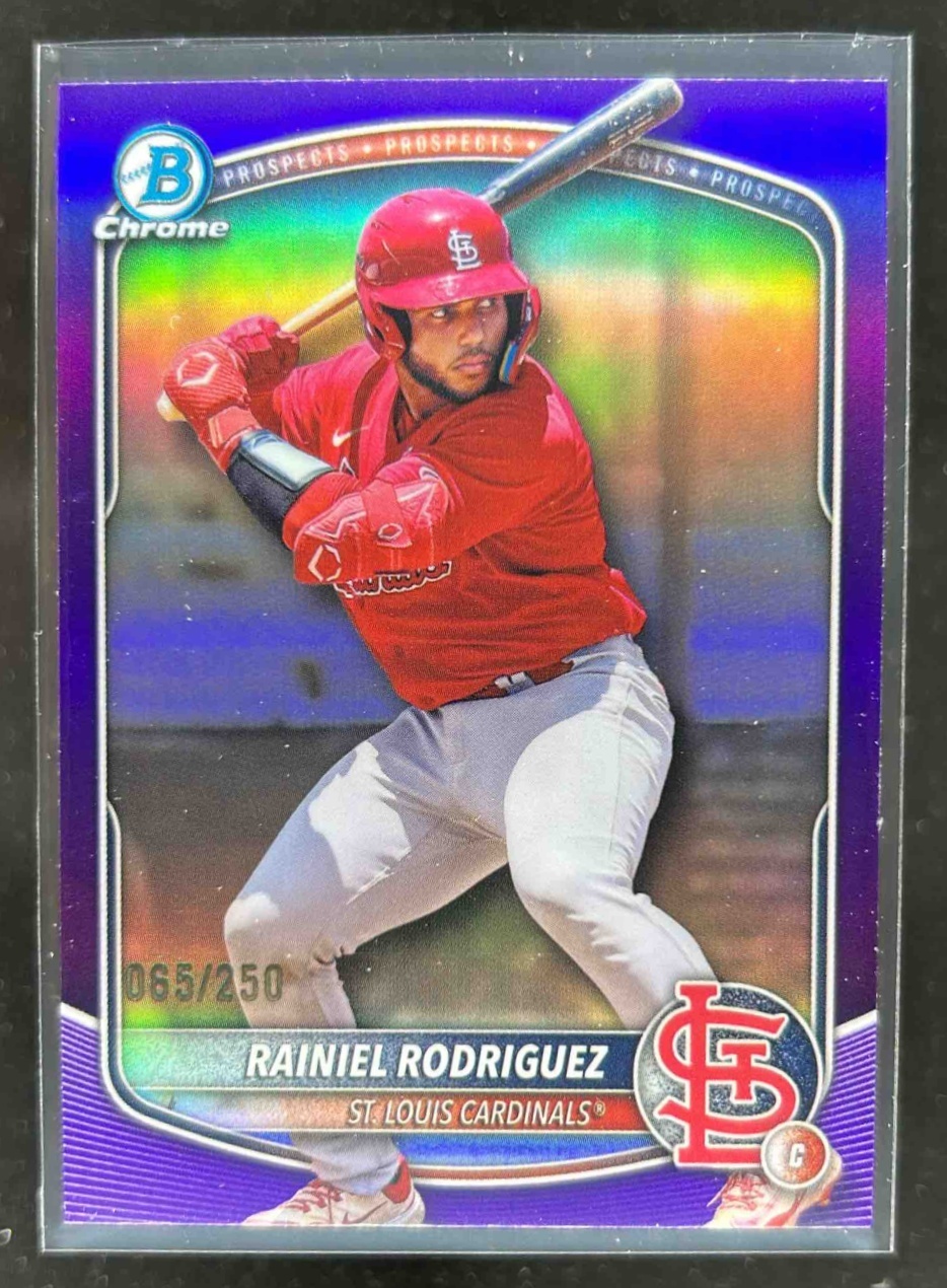 Card image for Rainiel Rodriguez 2025 Bowman Draft Chrome Purple Refractor /250