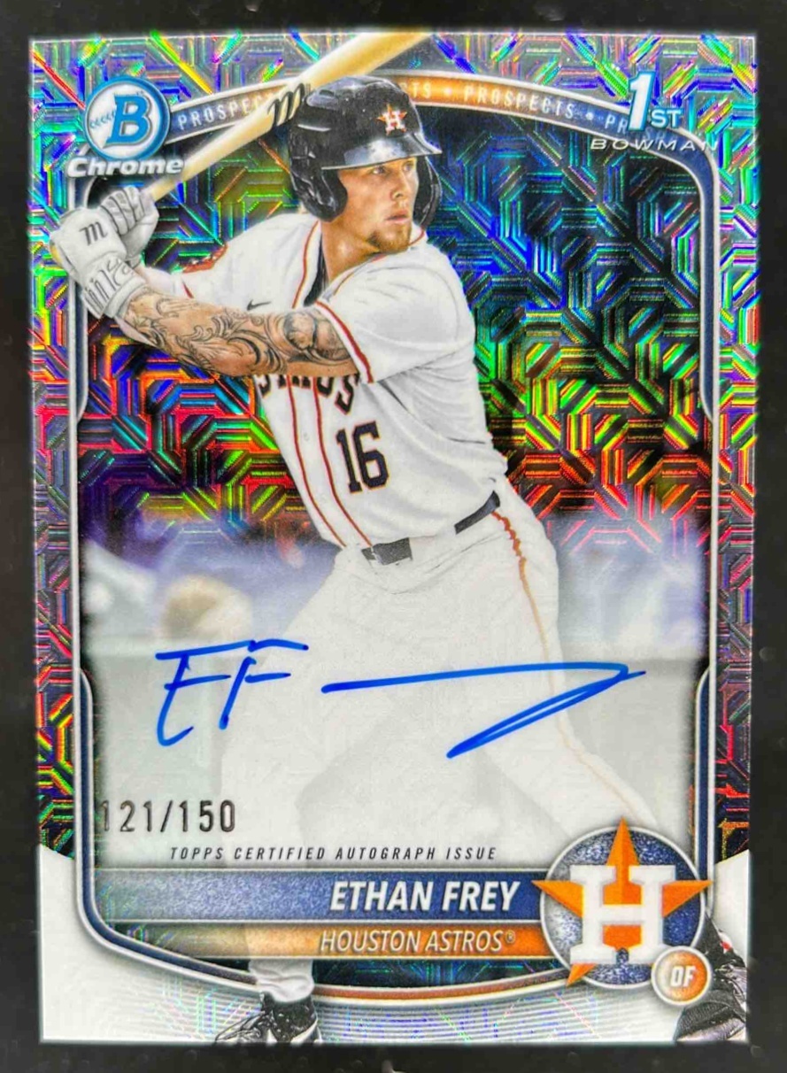 Card image for Ethan Frey 2025 Bowman Draft Chrome Prospect Auto HTA Choice Refractor /150