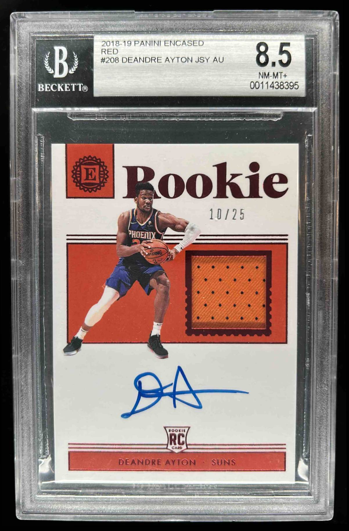 Card image for 2018-19 PANINI ENCASED DEANDRE AYTON #208 RED 10/25 RC AUTO BGS 8.5 PHOENIX SUNS
