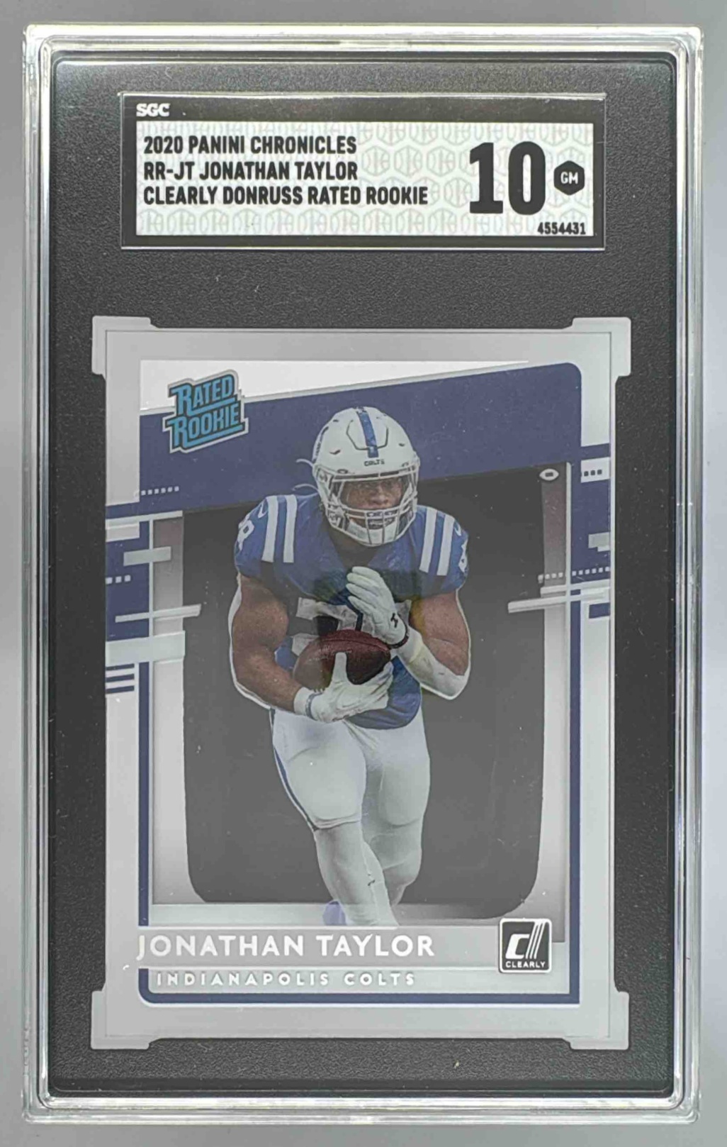 Card image for 2020 Panini Chronicles Jonathan Taylor Clearly Donruss Rated Rookie #RR-JT RC Colts