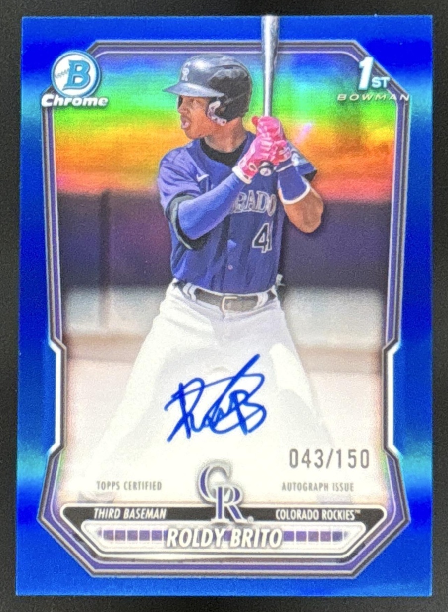 Card image for 2026 Bowman Roldy Brito Chrome Auto Blue Refractor /150 1st Prospect