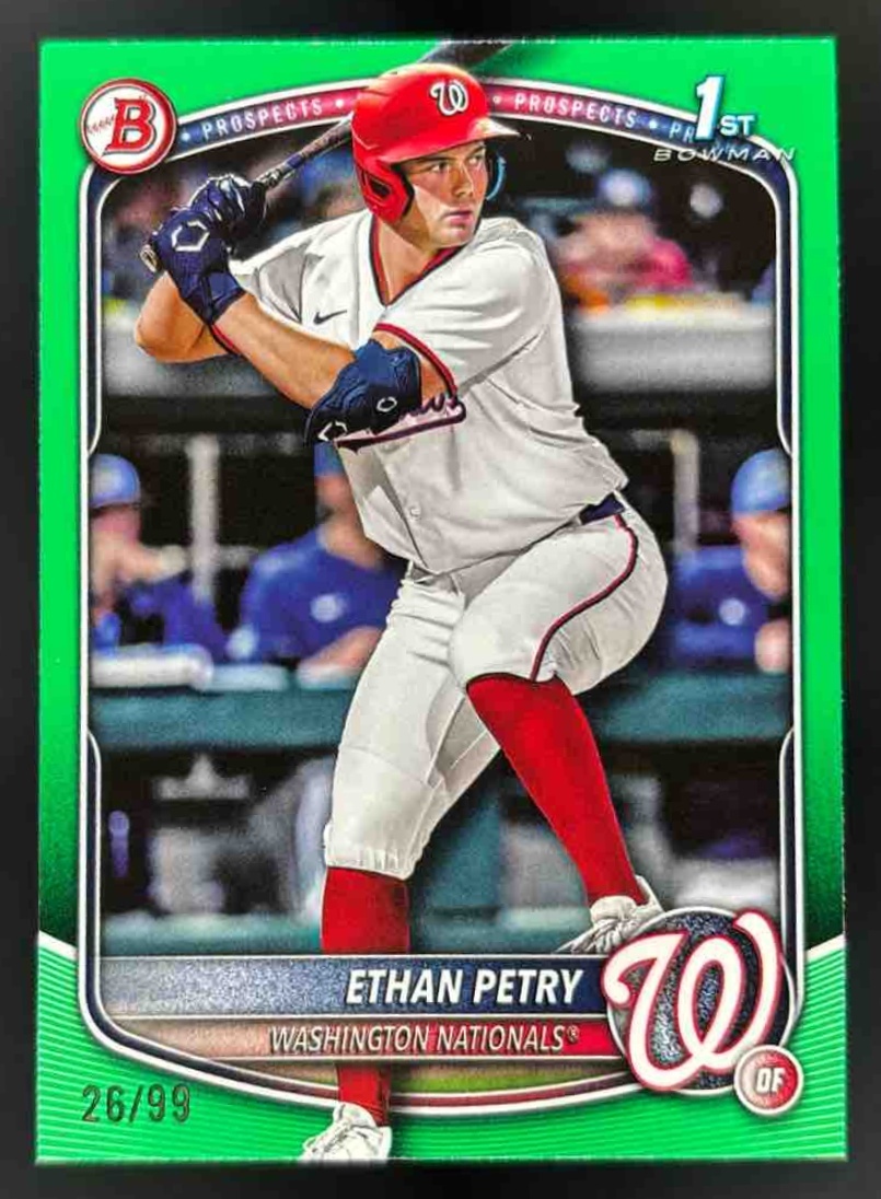 Card image for 2025 Bowman Draft Ethan Petry Green Border /99 #BD-151 Nationals
