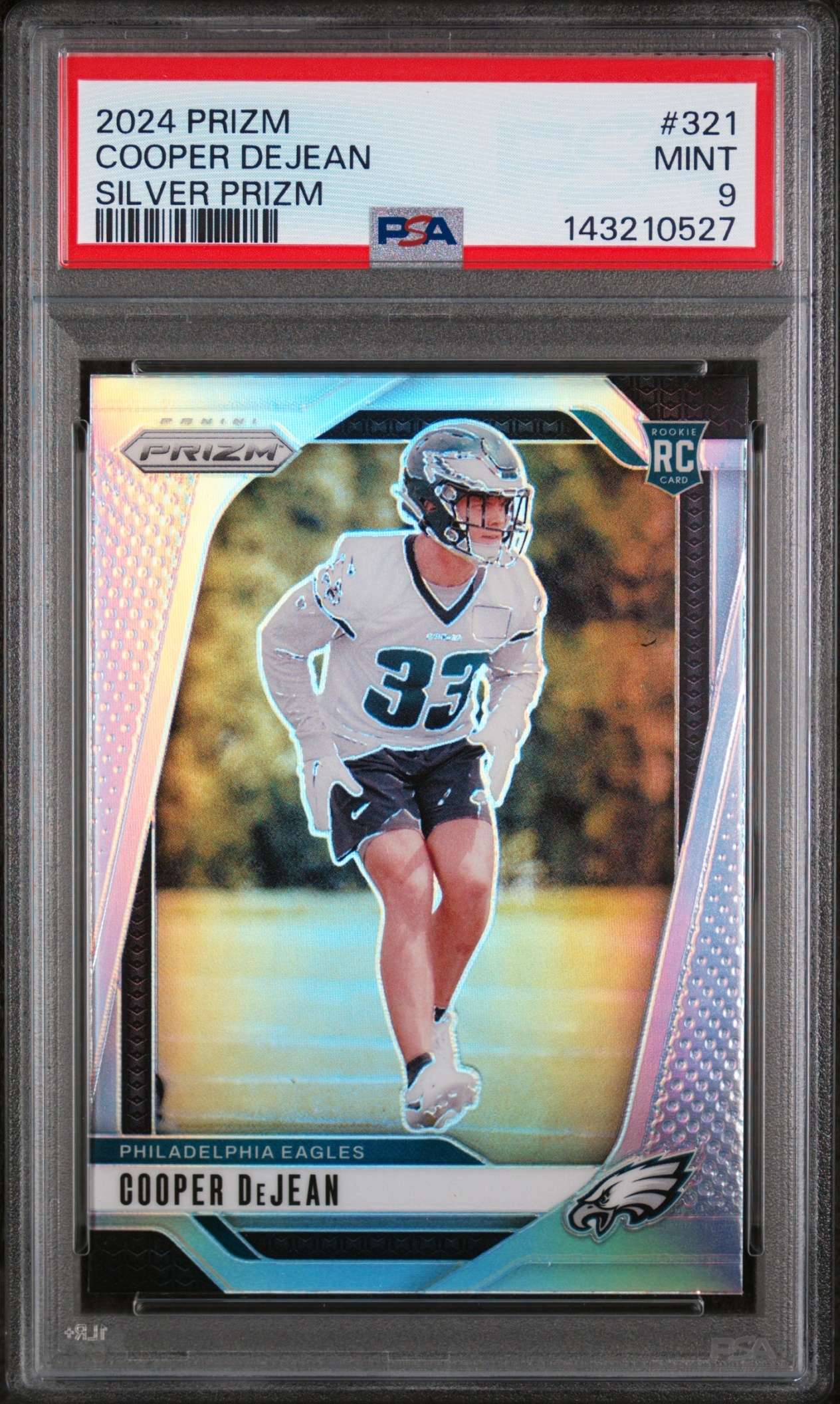 Card image for 2024 Panini Football Prizm Cooper DeJean Silver #321 RC Philadelphia Eagles
