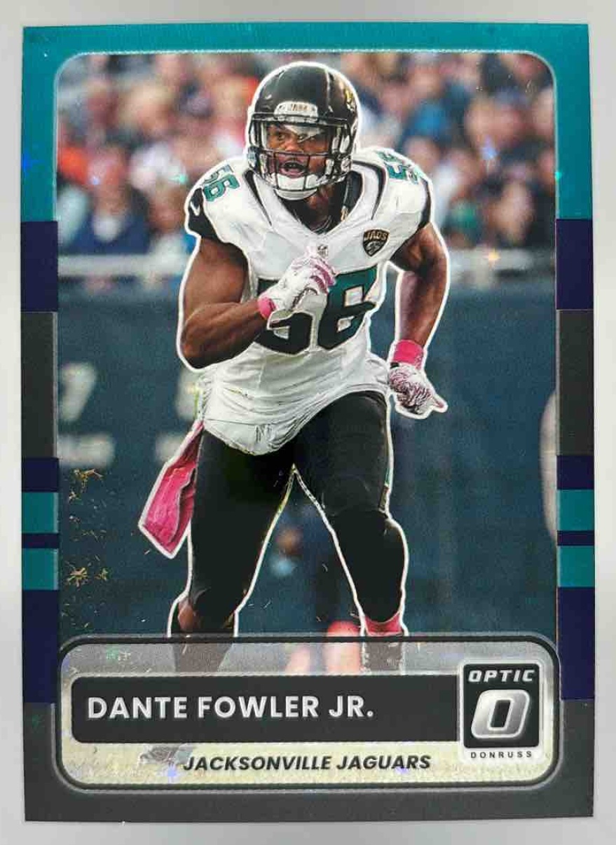 Card image for 2025 Panini Donruss Optic Dante Fowler Jr. 2015 Retro Purple Stars Prizm /25 #28 Jaguars