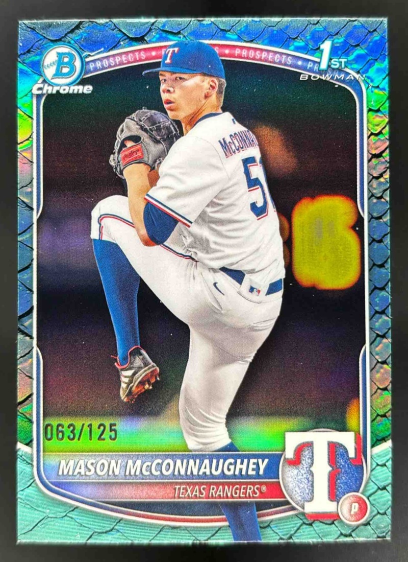 Card image for 2025 Bowman Draft Mason McConnaughey Chrome Aqua Reptilian Refractor /125 1st