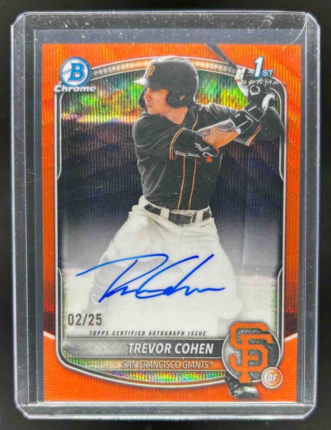 Trevor Cohen 2025 Bowman Draft Chrome Prospect Auto Orange Wave Refractor /25