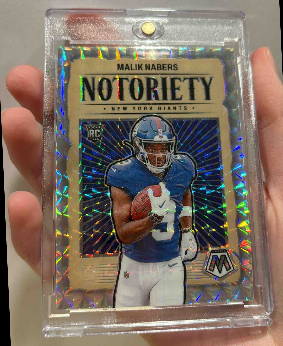 Card image for 2024 Panini Football Mosaic Malik Nabers Notoriety #23 RC New York Giants