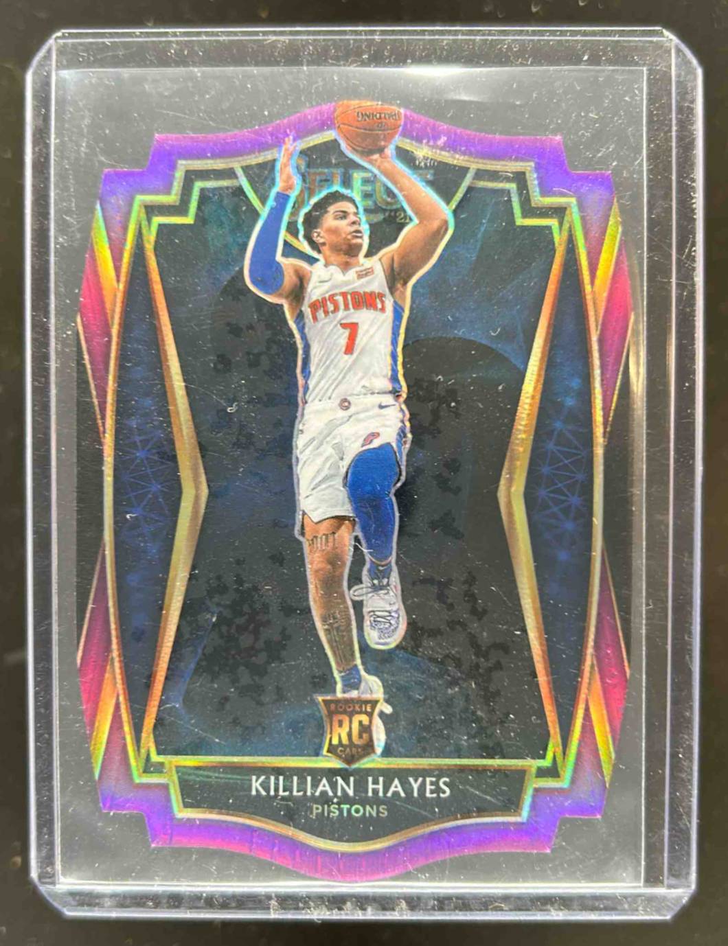 Card image for 2020-21 Panini Select Killian Hayes Purple Prizms Die Cut 32 /99 #181 RC Premier