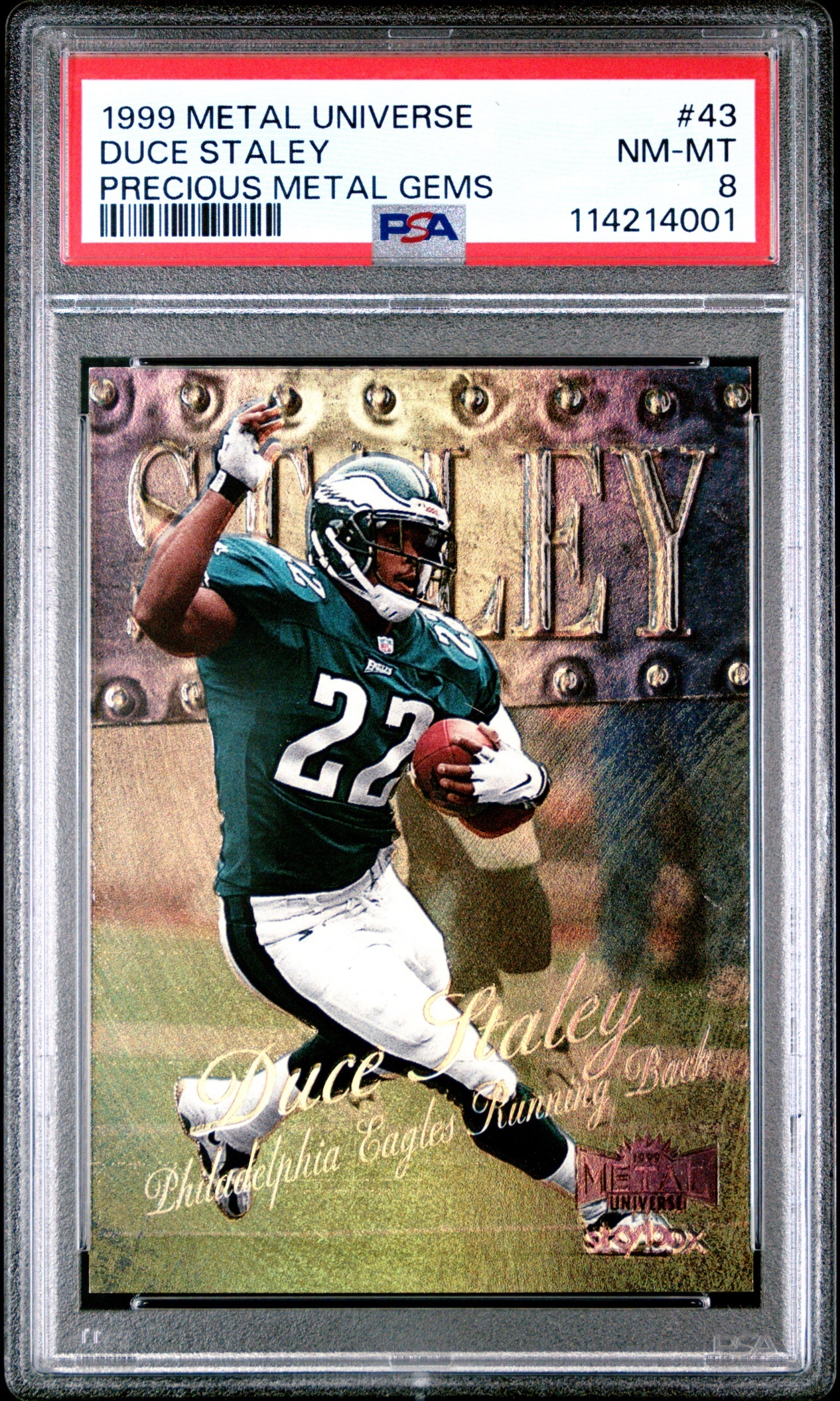 1999 Skybox Metal Universe Duce Staley Precious Gems /50 #43 Eagles PSA 8